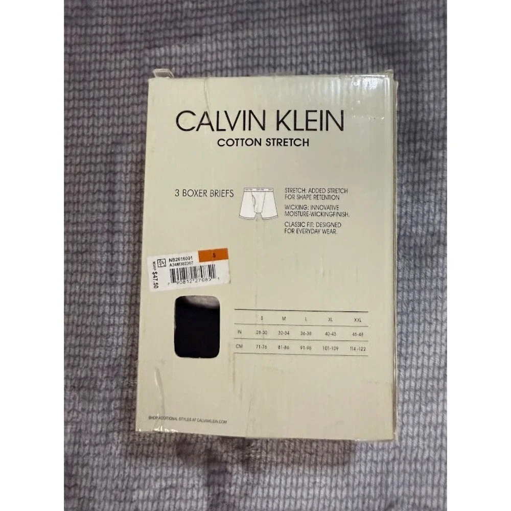 Calvin Klein Mens‎ Cotton Stretch Boxer Briefs 3 Pack Classic Fit Wicking Small